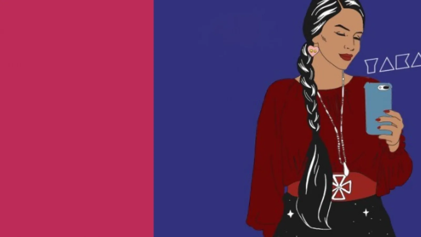 A native american woman with a cell phone
