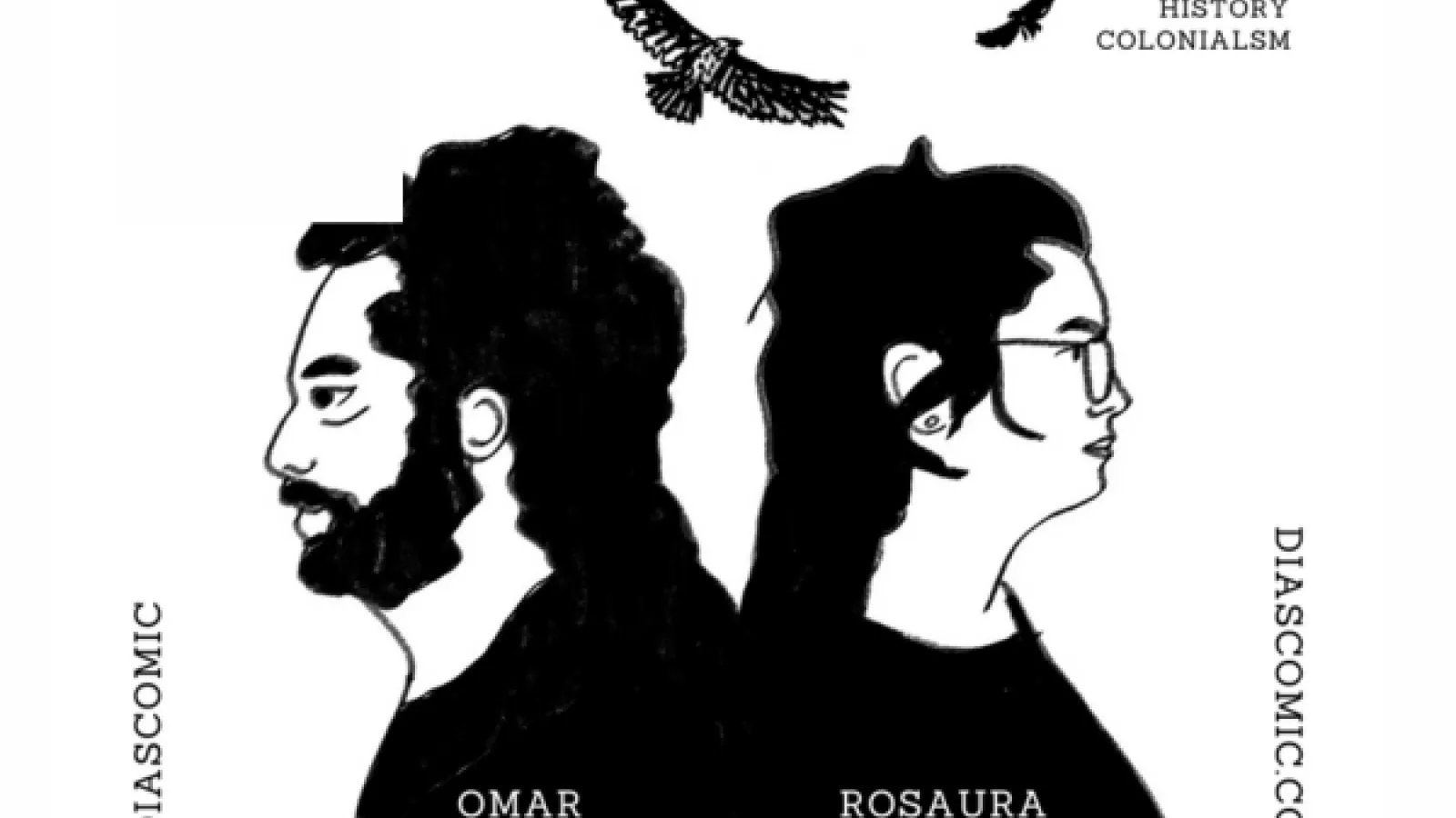 Drawing of a man and a woman standing back to back