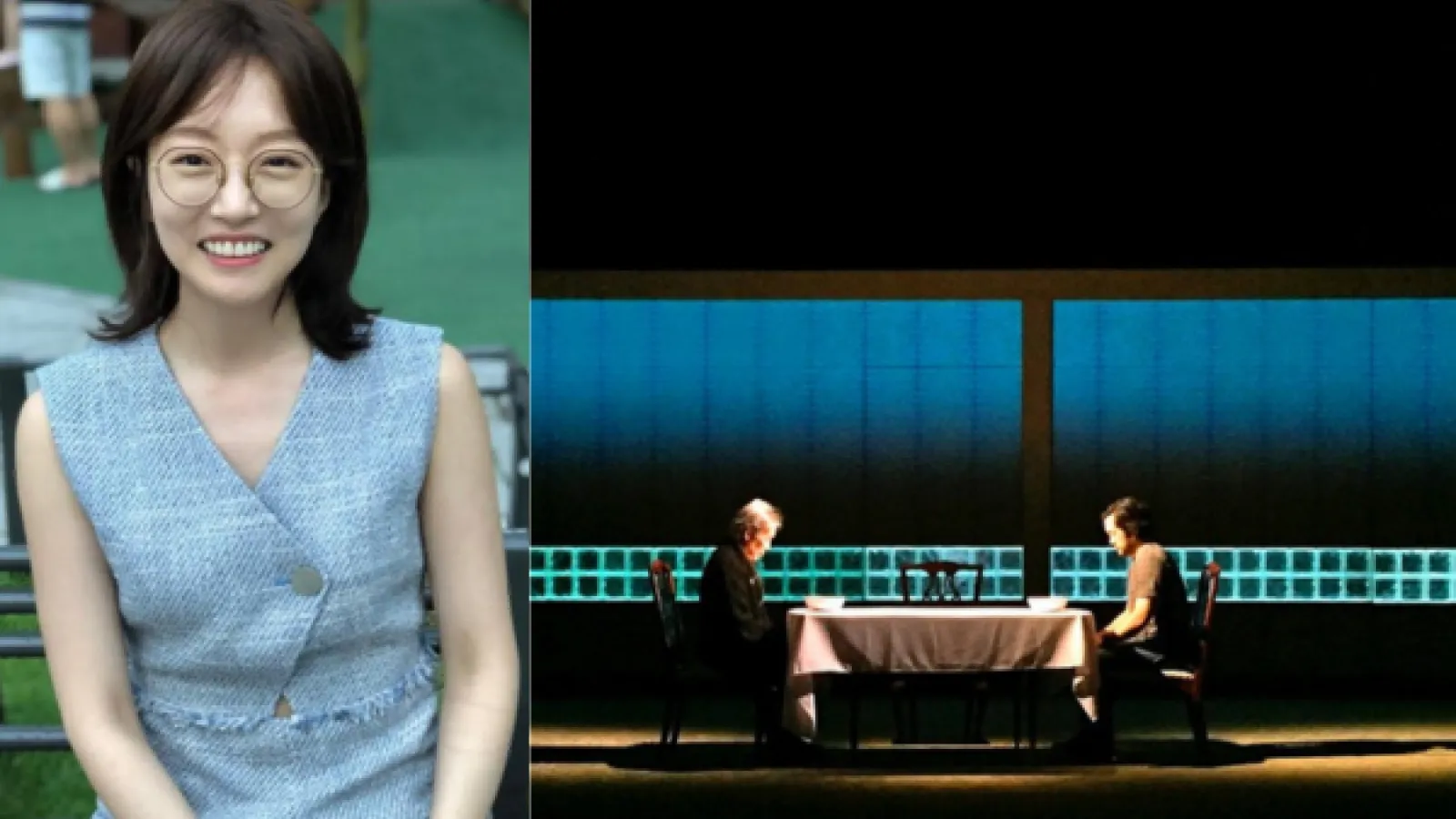 Hayana Kim and a still from a performance of the play Aubergine