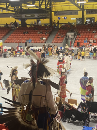 a photo of dancers during the Mawita’jik Competition Powwow in Dartmouth, Nova Scotia during my first week of the trip.