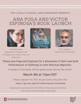 Flyer for Latina/o Studies Lunch Workshop with Ana Puga and Victor Espinosa March 4, 2021