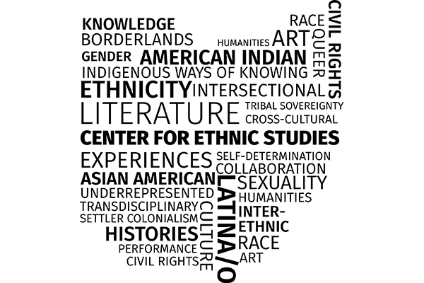 Center for Ethnic Studies Logo - Keywords Arranged in the Shape of the State of Ohio