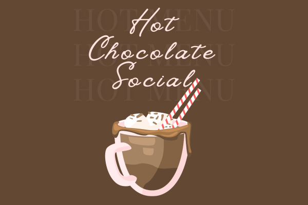 Hot chocolate social with a cup of hot chocolate with two straws