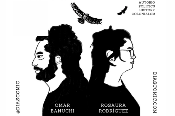Drawing of a man and a woman standing back to back